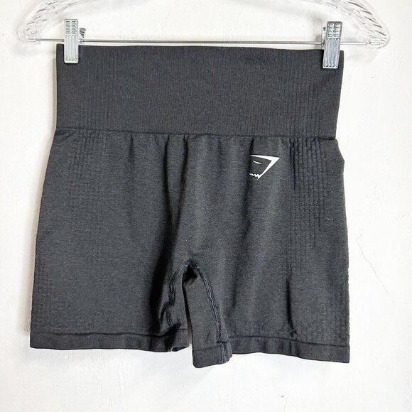 Gymshark Seamless Black Mini Shorts Athletic Stretch Yoga Gym Womens Small - Picture 1 of 8